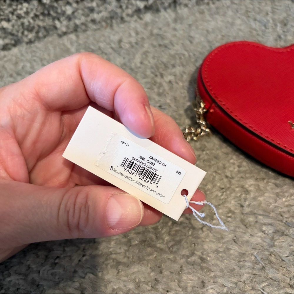NEW Kate Spade Heart Coin Purse Saffiano Leather Red Keychain - Picture 4 of 5